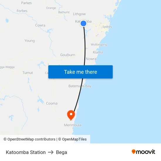 Katoomba Station to Bega map