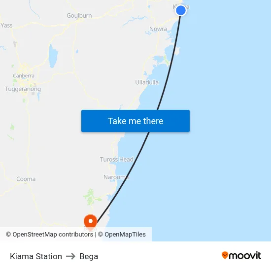 Kiama Station to Bega map