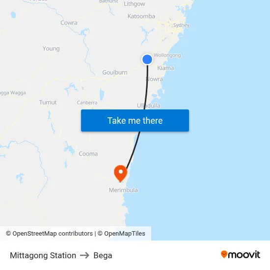 Mittagong Station to Bega map