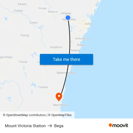 Mount Victoria Station to Bega map