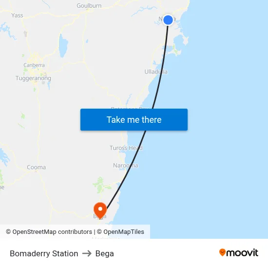 Bomaderry Station to Bega map