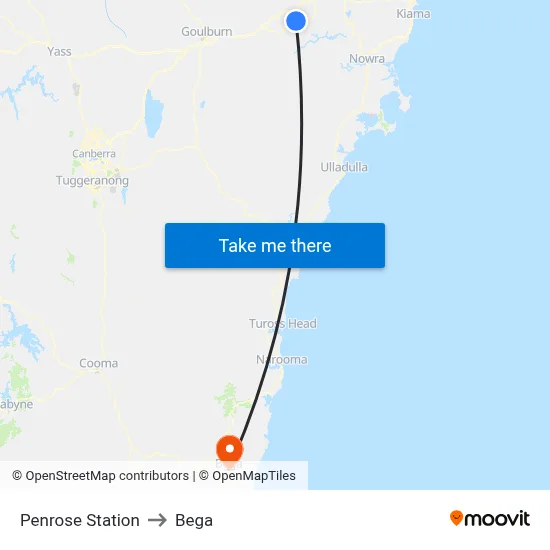 Penrose Station to Bega map