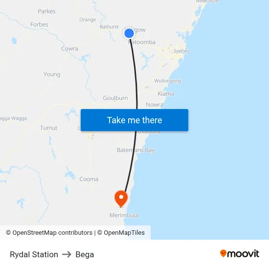 Rydal Station to Bega map