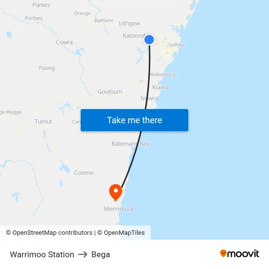 Warrimoo Station to Bega map