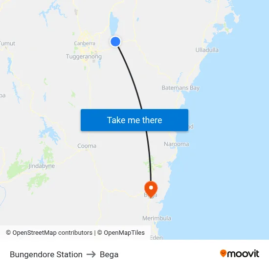 Bungendore Station to Bega map