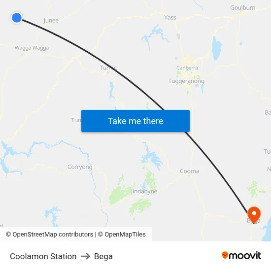 Coolamon Station to Bega map
