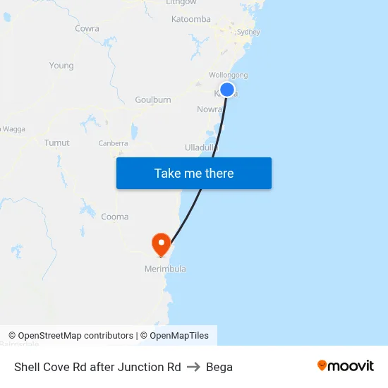 Shell Cove Rd after Junction Rd to Bega map