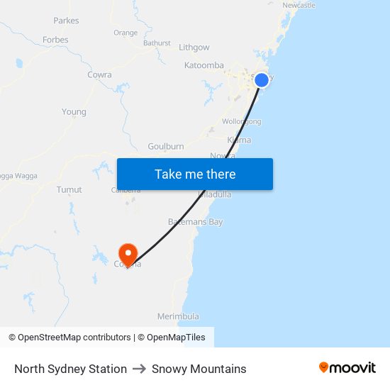 North Sydney Station to Snowy Mountains map