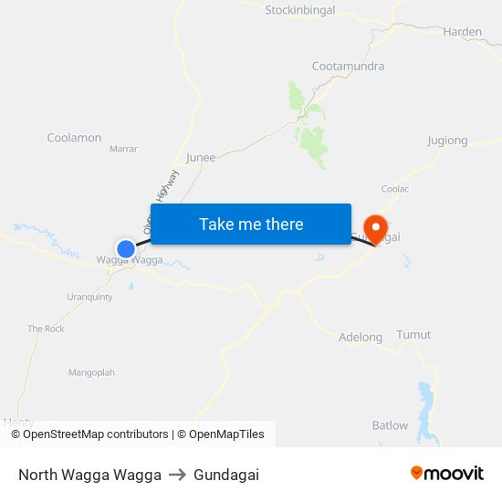 North Wagga Wagga to Gundagai map