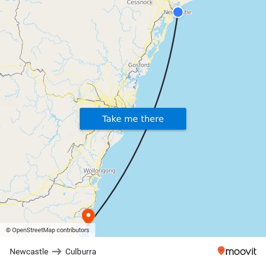 Newcastle to Culburra map