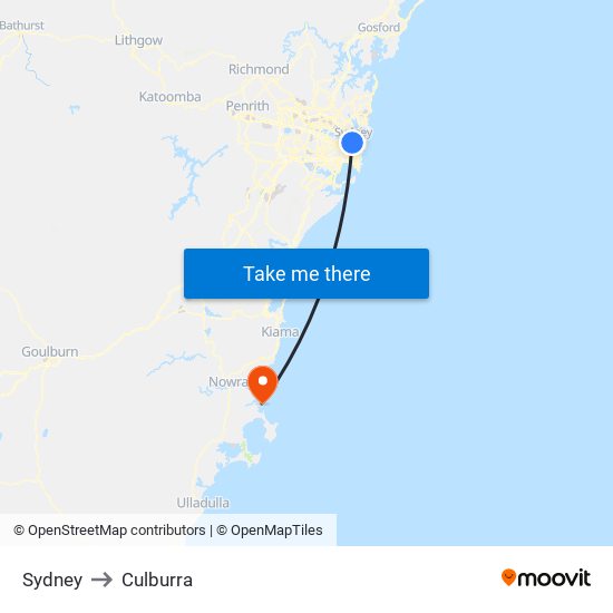 Sydney to Culburra map