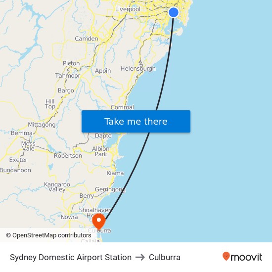 Sydney Domestic Airport Station to Culburra map