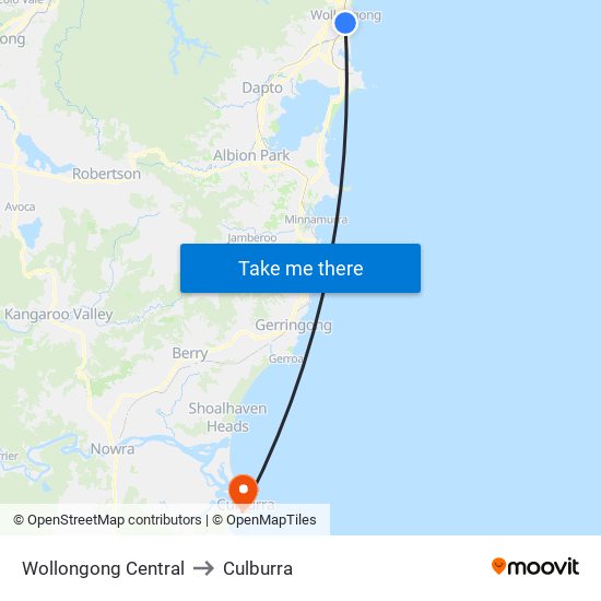Wollongong Central to Culburra map