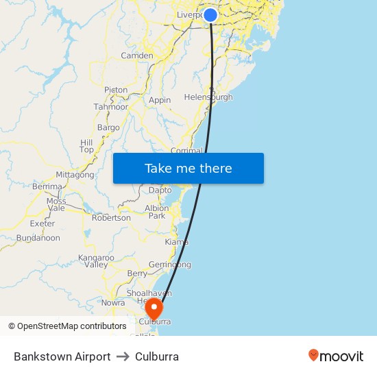 Bankstown Airport to Culburra map
