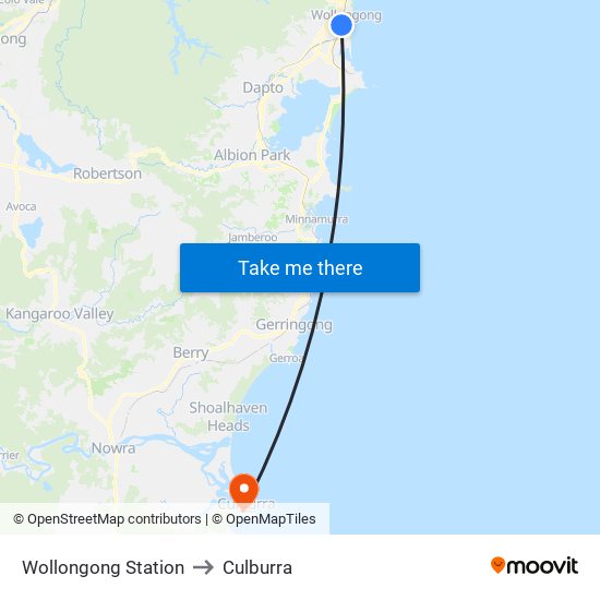 Wollongong Station to Culburra map