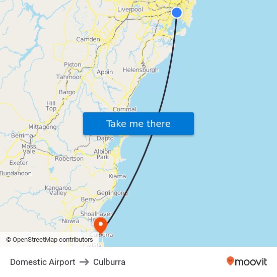 Sydney Domestic Airport Station to Culburra map