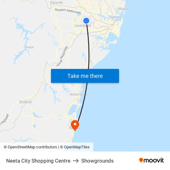 Neeta City to Showgrounds map
