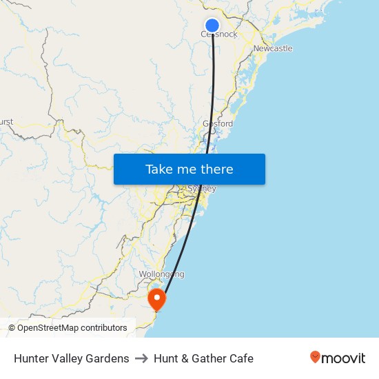 Hunter Valley Gardens to Hunt & Gather Cafe map