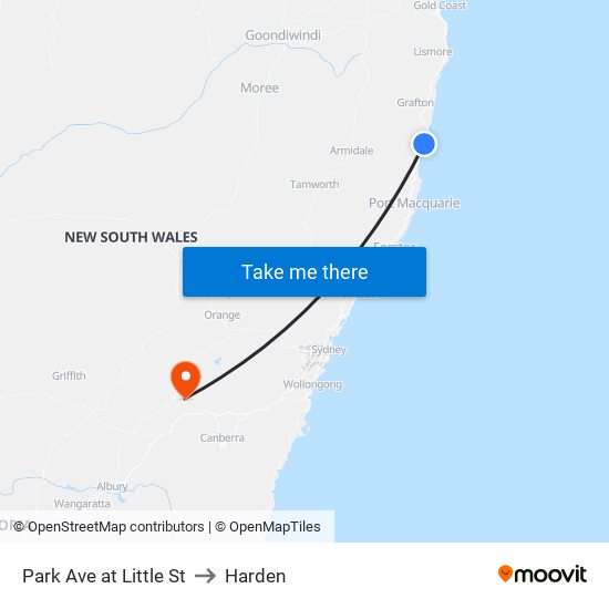 Park Ave at Little St to Harden map