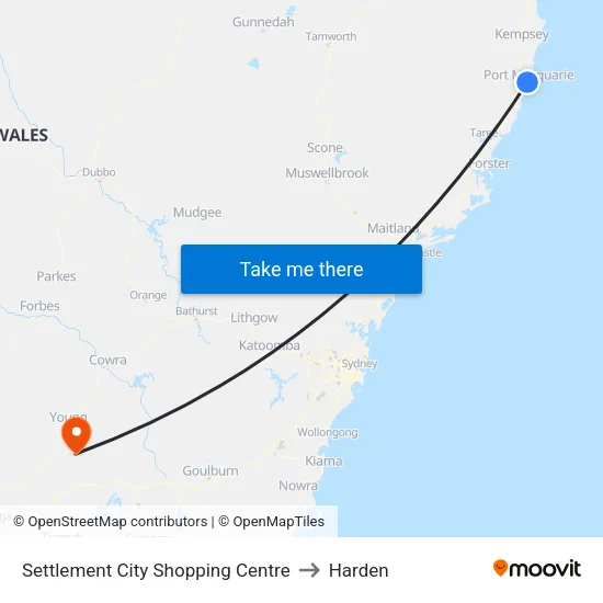 Settlement City Shopping Centre to Harden map