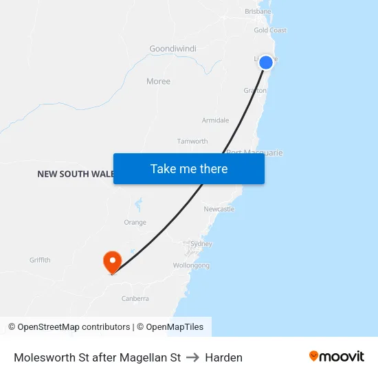 Molesworth St after Magellan St to Harden map