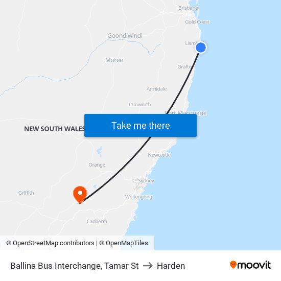 Ballina Bus Interchange, Tamar St to Harden map