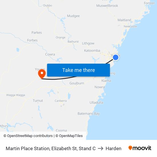 Martin Place Station, Elizabeth St, Stand C to Harden map