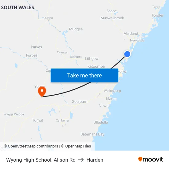Wyong High School, Alison Rd to Harden map