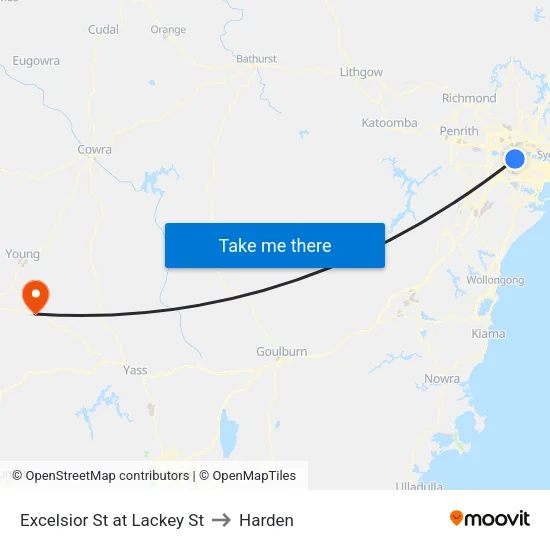 Excelsior St at Lackey St to Harden map