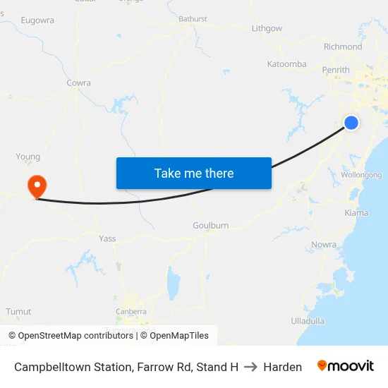 Campbelltown Station, Farrow Rd, Stand H to Harden map