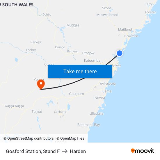 Gosford Station, Stand F to Harden map