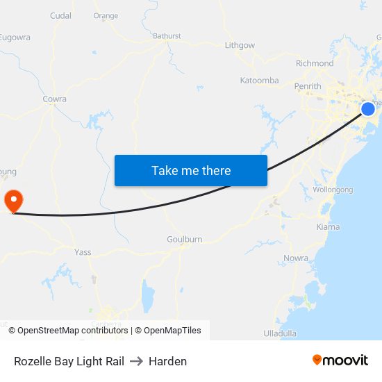 Rozelle Bay Light Rail to Harden map