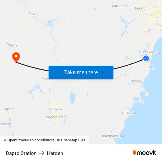 Dapto Station to Harden map