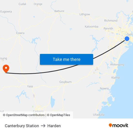 Canterbury Station to Harden map