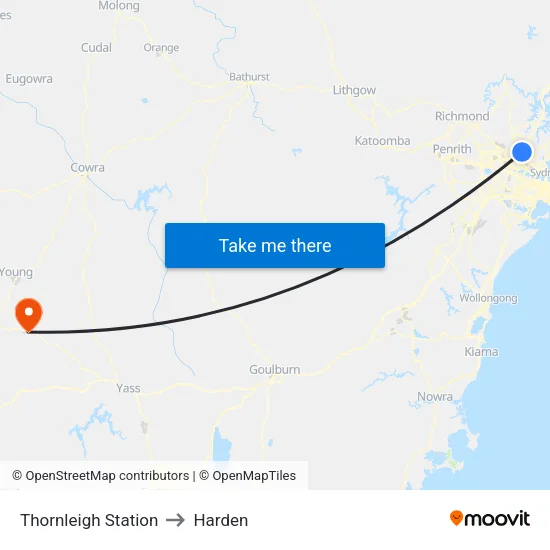 Thornleigh Station to Harden map