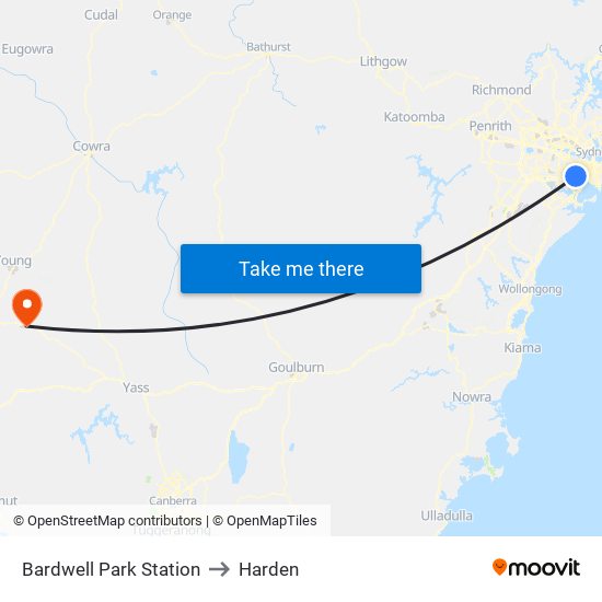 Bardwell Park Station to Harden map