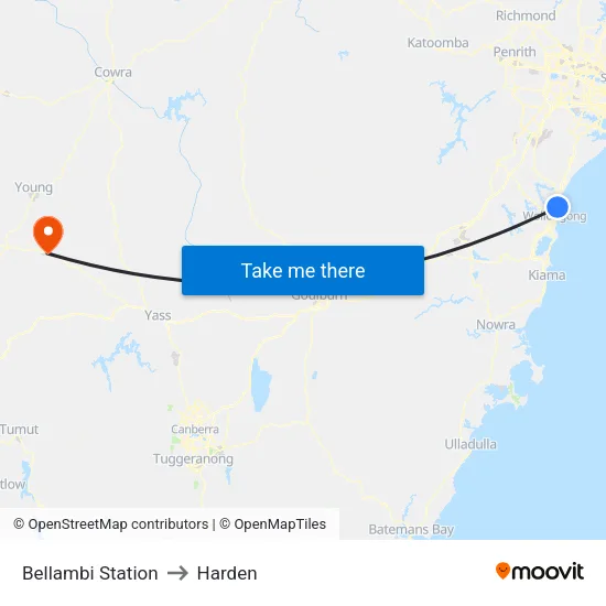 Bellambi Station to Harden map