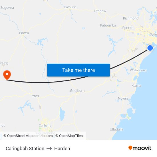 Caringbah Station to Harden map