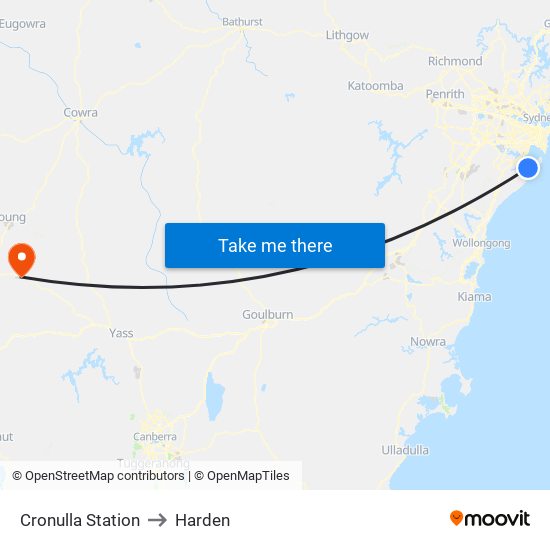 Cronulla Station to Harden map
