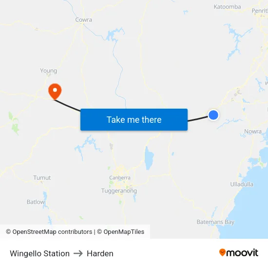 Wingello Station to Harden map