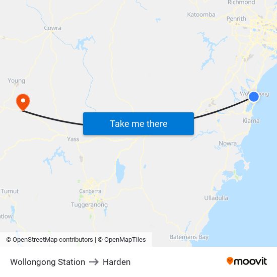 Wollongong Station to Harden map