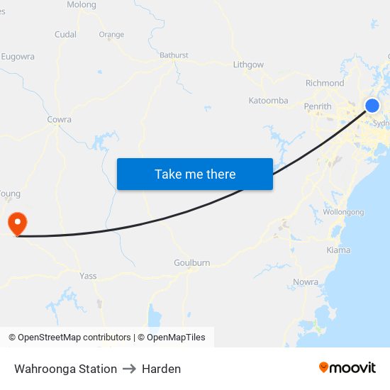 Wahroonga Station to Harden map