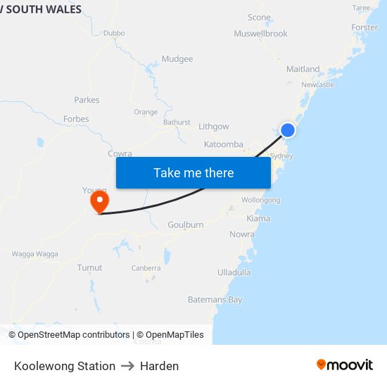Koolewong Station to Harden map