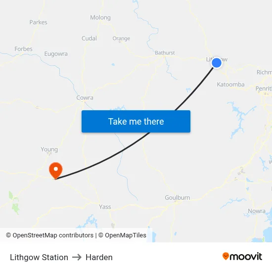 Lithgow Station to Harden map