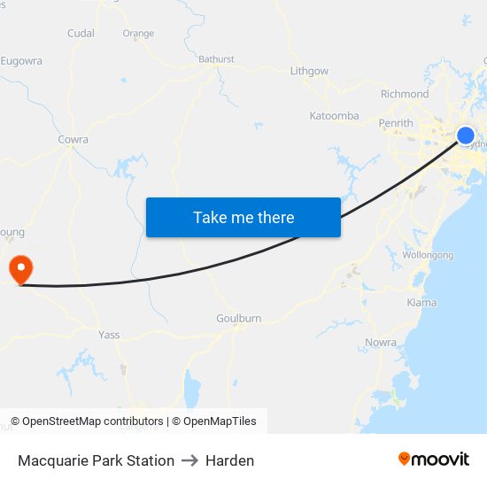 Macquarie Park Station to Harden map