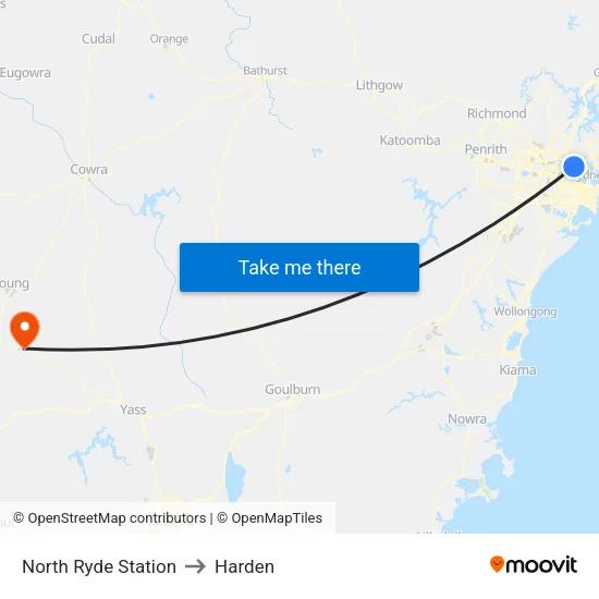 North Ryde Station to Harden map