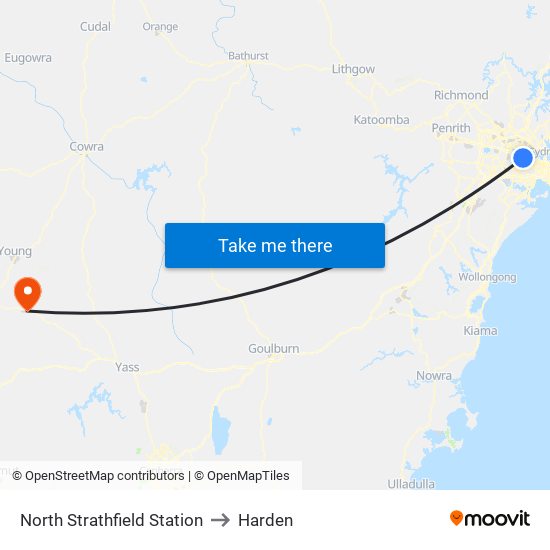 North Strathfield Station to Harden map