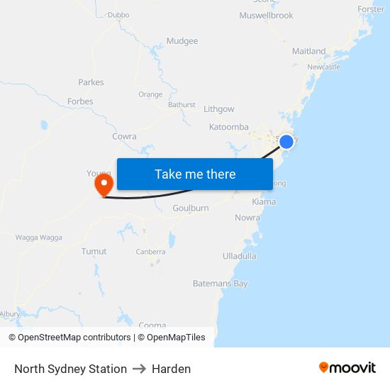 North Sydney Station to Harden map