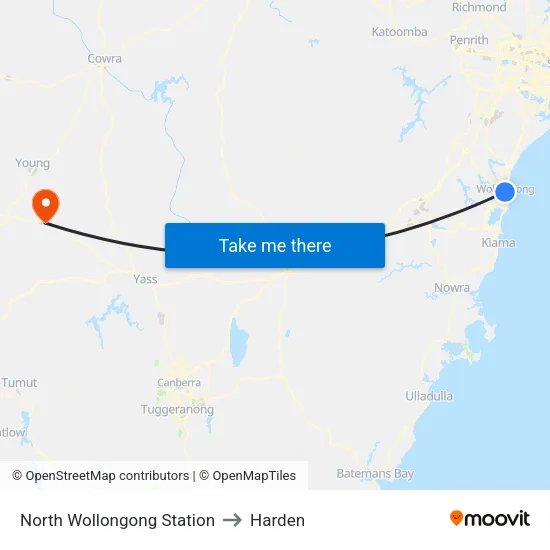 North Wollongong Station to Harden map
