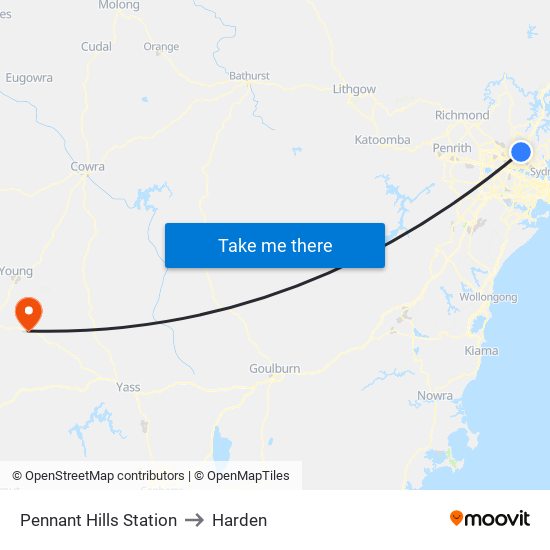 Pennant Hills Station to Harden map